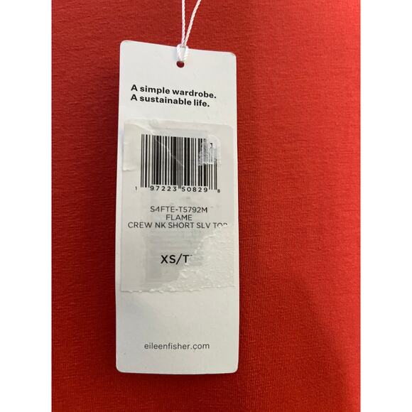 Eileen Fisher Fine Jersey Crew Neck Easy Fit Tencel Tee in Flame Size XS - Picture 5 of 5